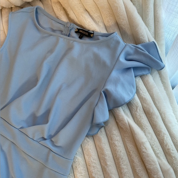 New Money RUFFLED BLUE PENCIL DRESS - Picture 8 of 15